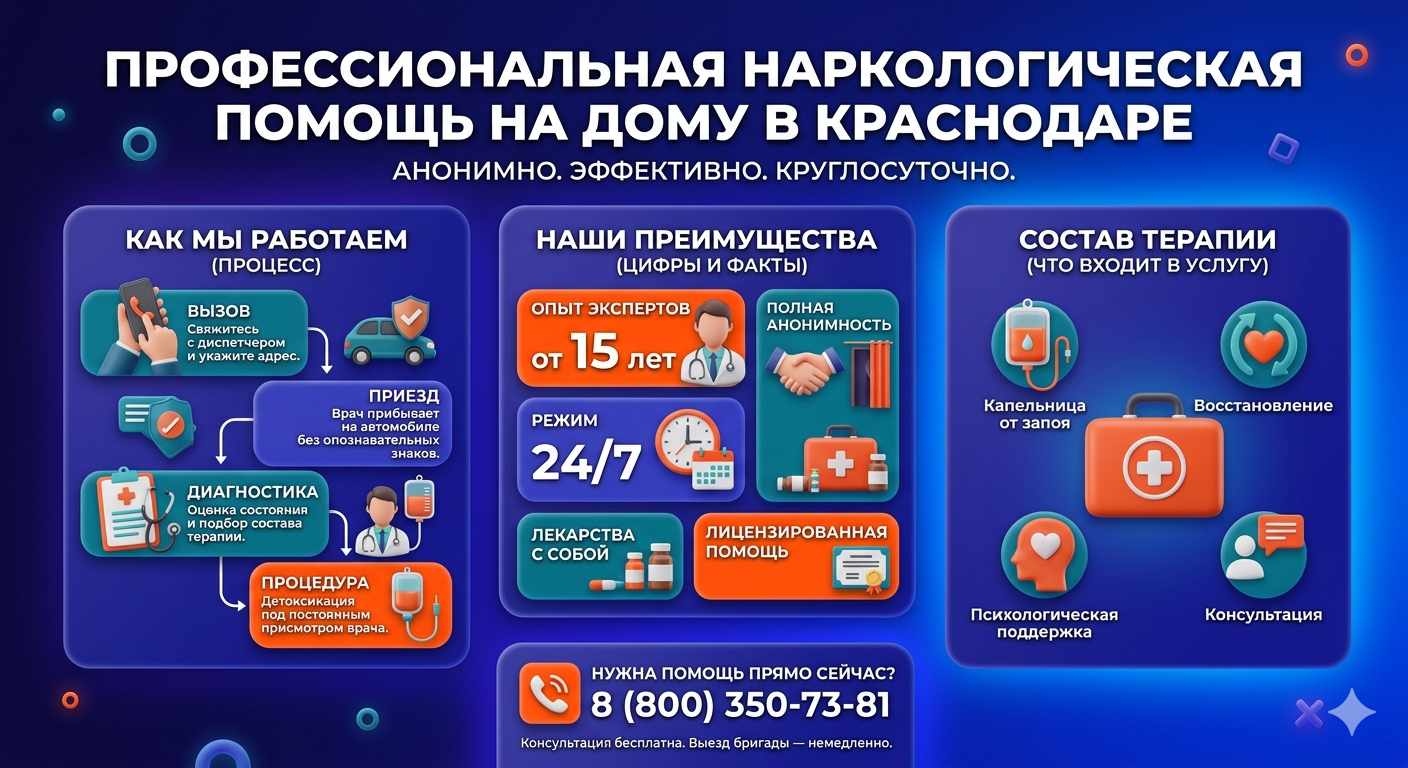 Инфографика о принципах лечения алкоголизма на дому в Истре: этапы вызова нарколога, преимущества анонимной детоксикации и состав медицинской помощи.